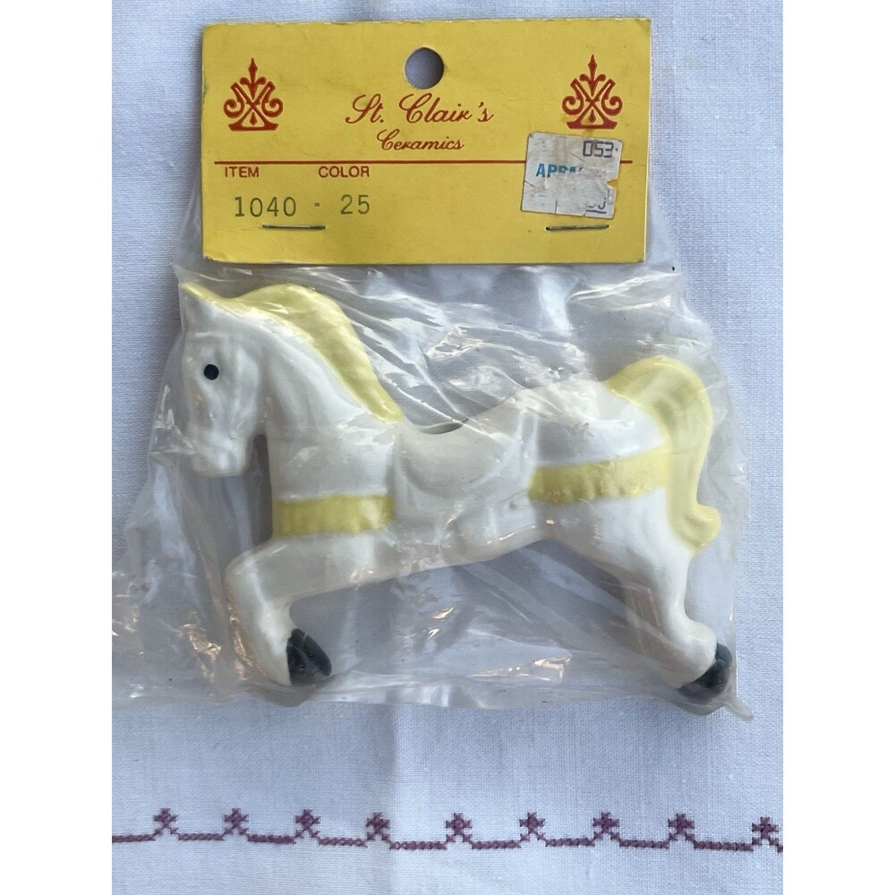 Rare vintage 60’s Carousel Horse Macrame Beads (Set Of 3 )Ceramic New Old Stock